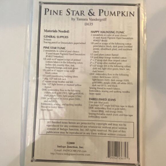 Indygo Junction IJ635 Pattern Pine Star Pumpkin Tunic Jeans Uncut Holiday - Picture 4 of 7